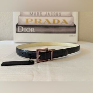 Ralph Lauren Double RL Vintage Blue Crocodile Leather belt Rose gold buckle NWT